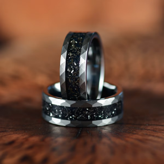 Grey Hammered Tungsten  Meteorite Men's Wedding Band 8MM - PRISTINE RINGS