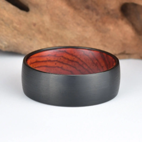 Cocobolo Wood Tungsten Men's Wedding Band 8MM - PRISTINE RINGS