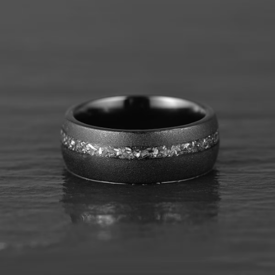 Sandblasted Black Tungsten Crushed Meteorite Men's Wedding Band 8MM - PRISTINE RINGS