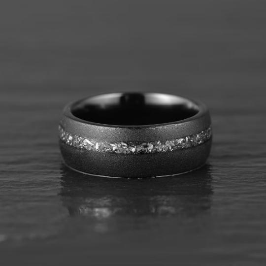 Sandblasted Black Tungsten Crushed Meteorite Men's Wedding Band 8MM