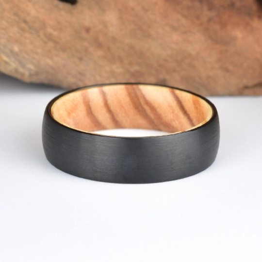 Olive Wood Tungsten Men's Wedding Band 6MM - PRISTINE RINGS