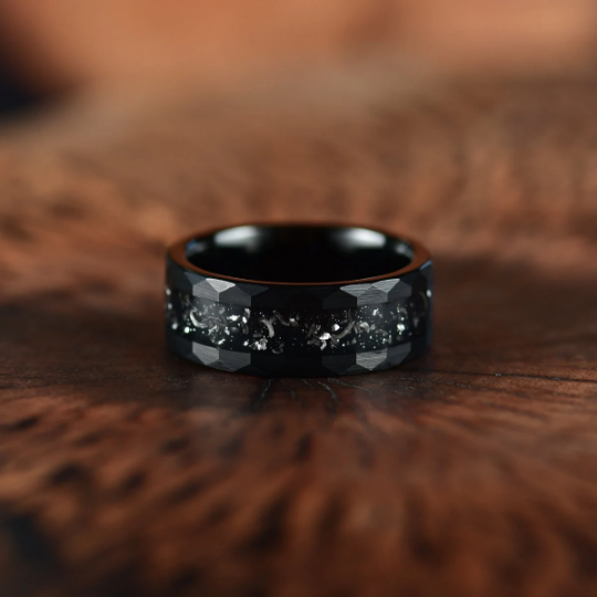 Crushed Meteorite Hammered Tungsten Men's Wedding Band 8MM - PRISTINE RINGS