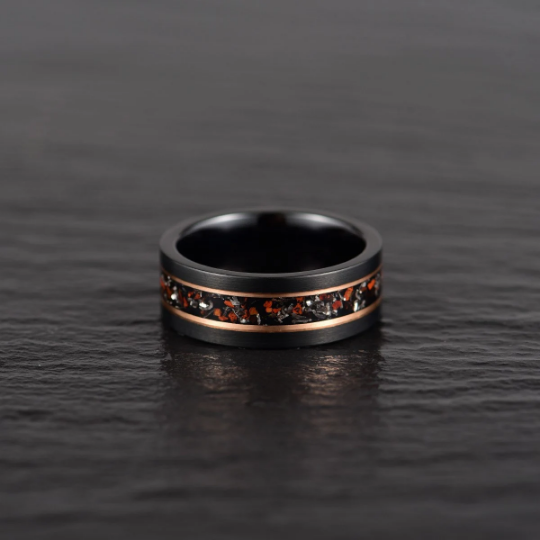 Dinosaur Bone and Meteorite Tungsten Men's Wedding Band 8MM - PRISTINE RINGS