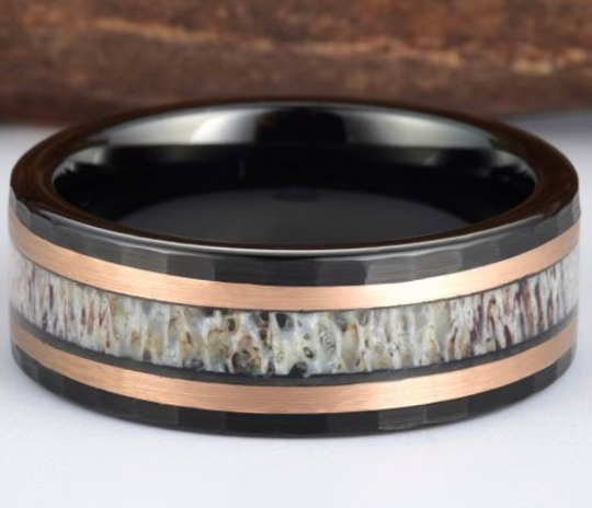 Tungsten Antler Rose Inlay Men's Wedding Band 8MM