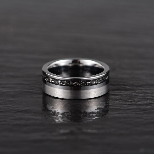 Two Tone Black Tungsten Meteorite Men's Wedding Band 8MM - PRISTINE RINGS