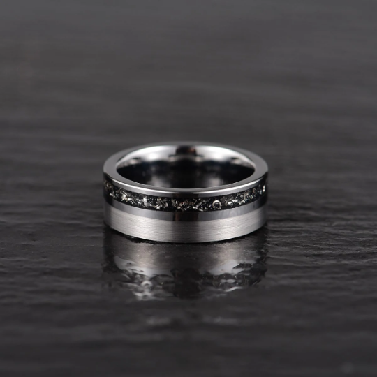 Two Tone Black Tungsten Meteorite Men's Wedding Band 8MM