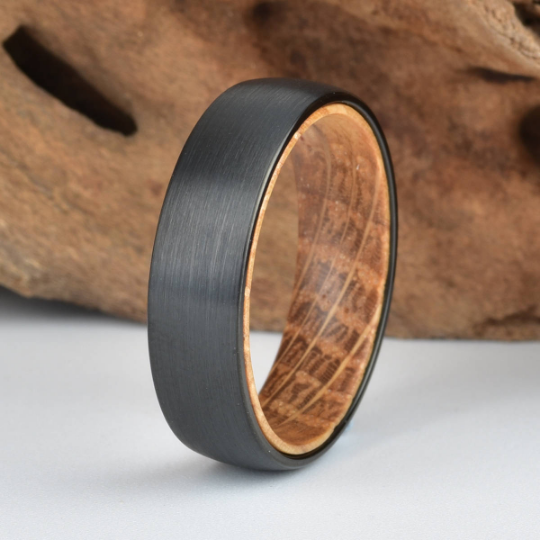 Black Tungsten Whiskey Barrel Men's Wedding Band 6MM - PRISTINE RINGS