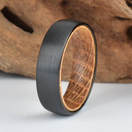 Black Tungsten Whiskey Barrel Men's Wedding Band 6MM