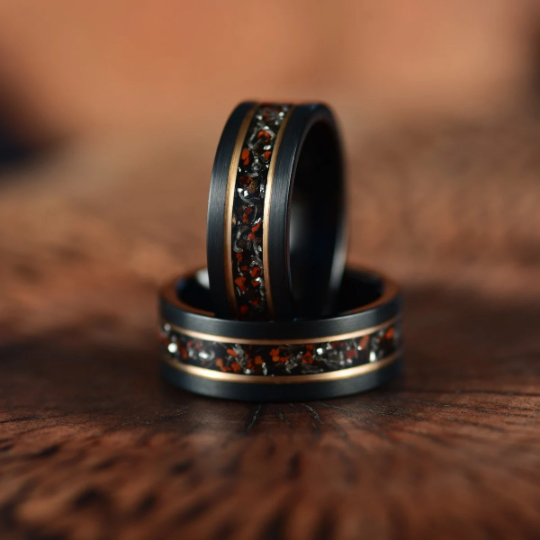 Dinosaur Bone and Meteorite Tungsten Men's Wedding Band 8MM - PRISTINE RINGS