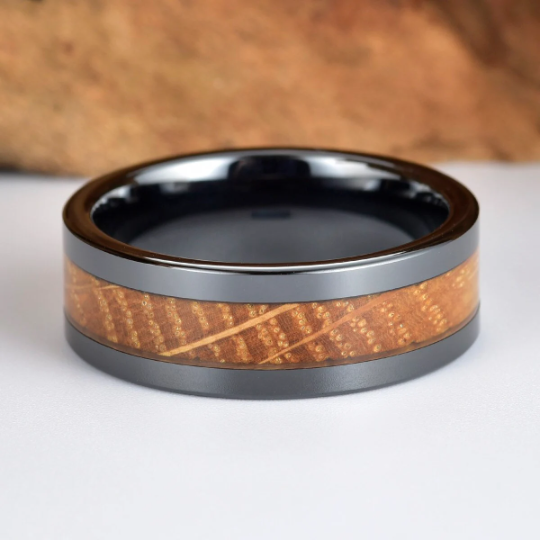 Tungsten Whiskey Barrel Wood Men's Wedding Band 8MM - PRISTINE RINGS