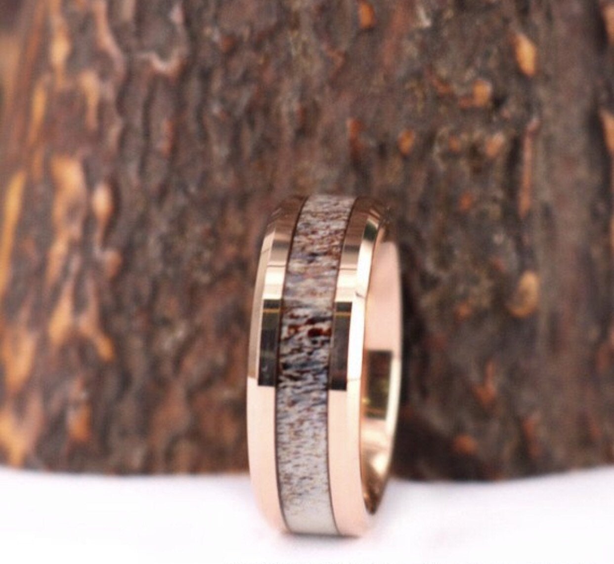 Deer Antler Rose Tungsten Men's Wedding Band 8MM - PRISTINE RINGS
