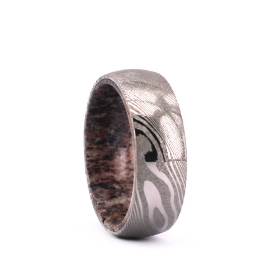 Damascus Antler Men's Wedding Band 8MM - PRISTINE RINGS