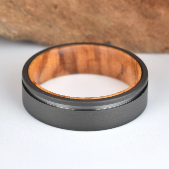 Olive Wood Black Titanium Women's Wedding Band 4MM - PRISTINE RINGS