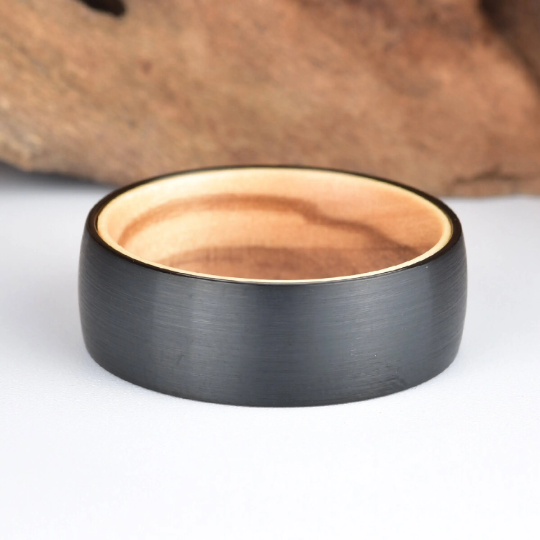 Olive Wood Tungsten Men's Wedding Band 8MM - PRISTINE RINGS