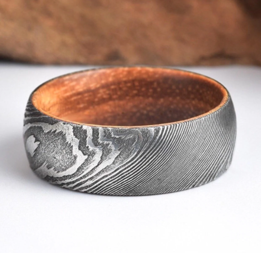 Damascus Koa Wood Men's Wedding Band 8MM - PRISTINE RINGS