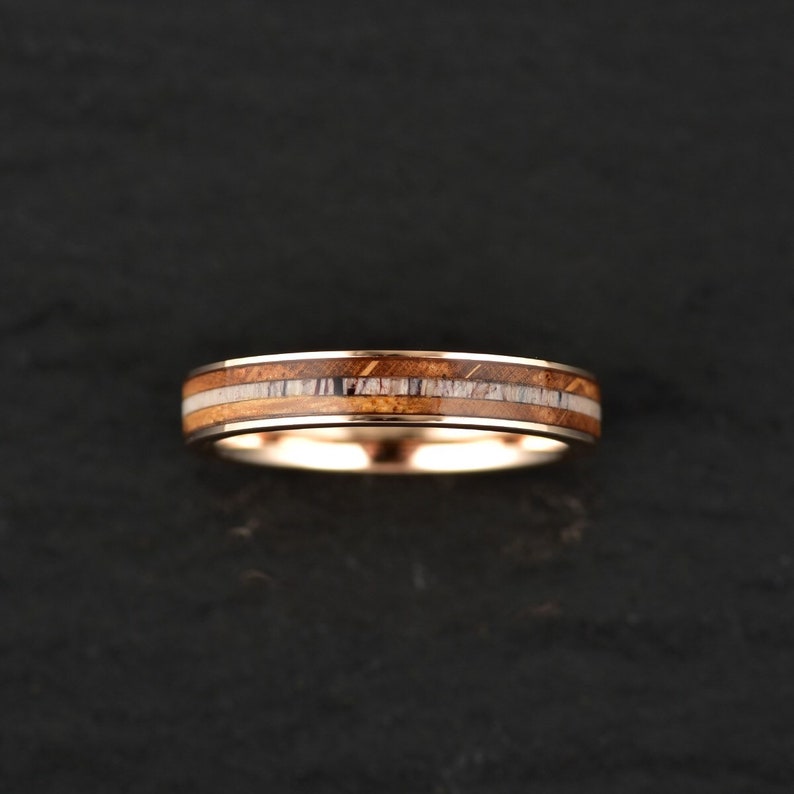 Rose Tungsten Whiskey Barrel Antler Women's Wedding Band 4MM - PRISTINE RINGS