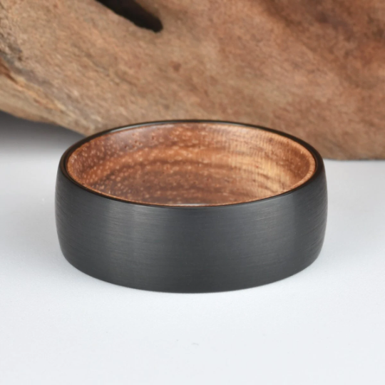 Zebra Wood Tungsten Men's Wedding Band 8MM - PRISTINE RINGS