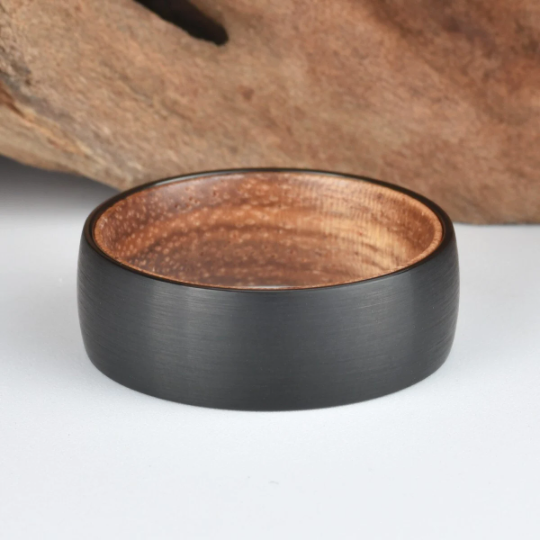 Zebra Wood Tungsten Men's Wedding Band 8MM