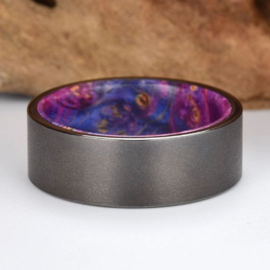 Box Elder Wood Gun Metal Grey Tungsten Men's Wedding Band 8MM - PRISTINE RINGS