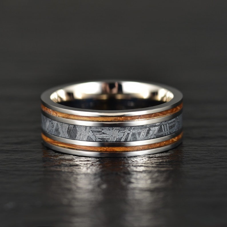 Meteorite Koa Wood Guitar String Men's Wedding Band 8MM