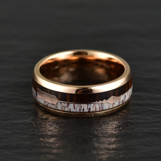 Tungsten Koa Wood Antler Men's Wedding Band 8MM - PRISTINE RINGS