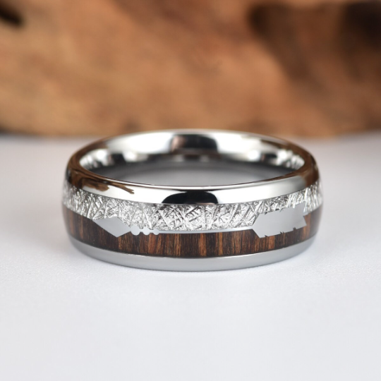 Tungsten Koa Wood Men's Wedding Band 8MM - PRISTINE RINGS