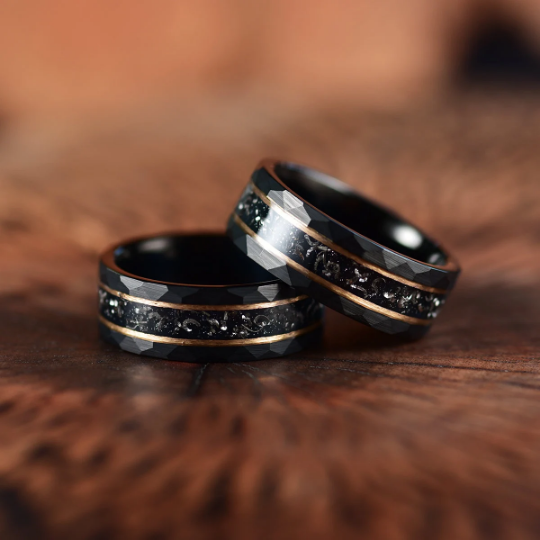 Black Hammered Tungsten Meteorite Men's Wedding Band 8MM