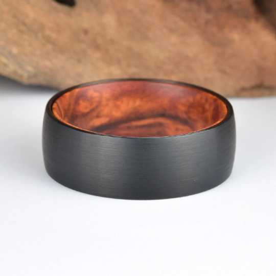 Rose Wood Burl Tungsten Men's Wedding Band 8MM - PRISTINE RINGS