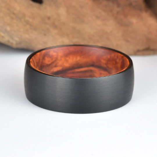 Rose Wood Burl Tungsten Men's Wedding Band 8MM