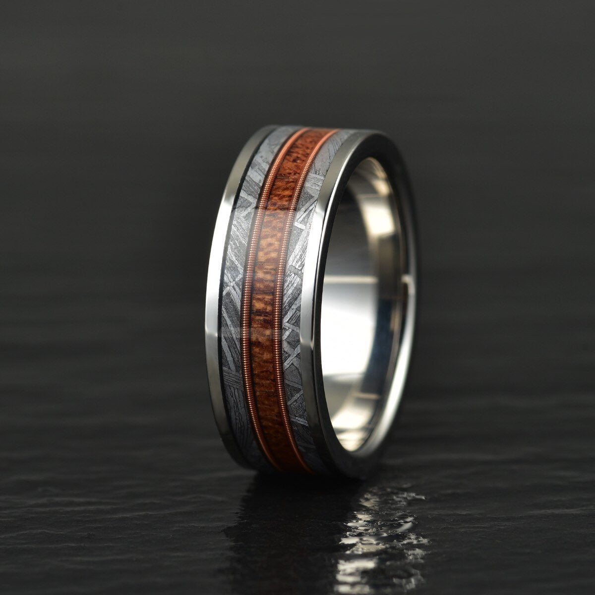 Tungsten Meteorite Whiskey Barrel Guitar String Men's Wedding Band 8MM