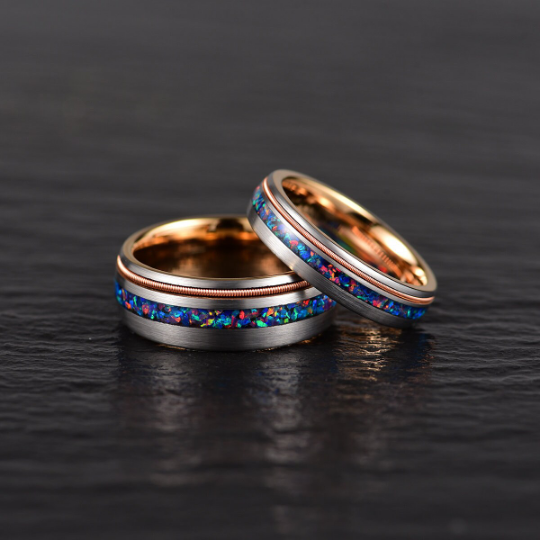 Crushed Opal Rose Tungsten Men's Wedding Band 8MM - PRISTINE RINGS