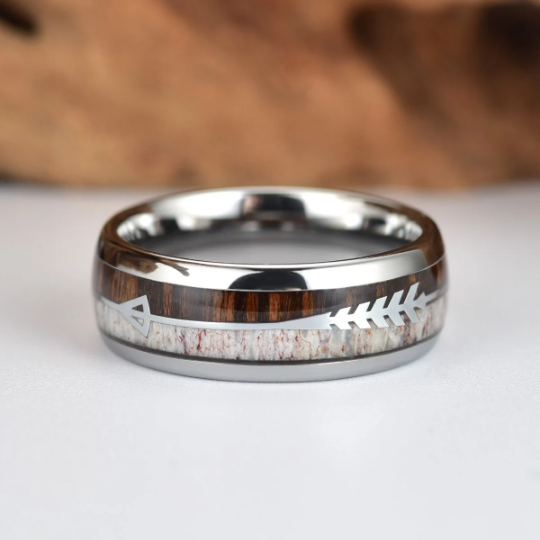 Tungsten Koa Wood Antler Men's Wedding Band 8MM - PRISTINE RINGS