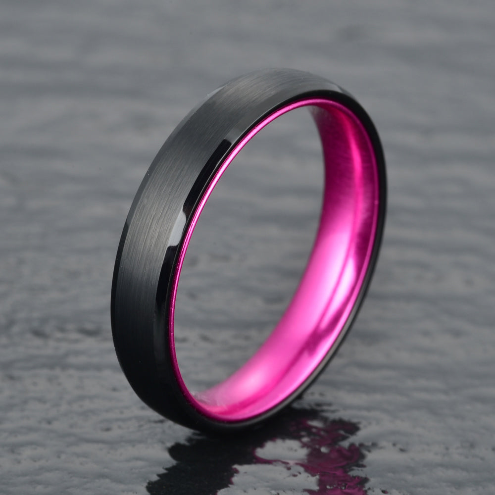 Pristine Passion Fuchsia Interior Tungsten Men's Wedding Band 6MM - PRISTINE RINGS