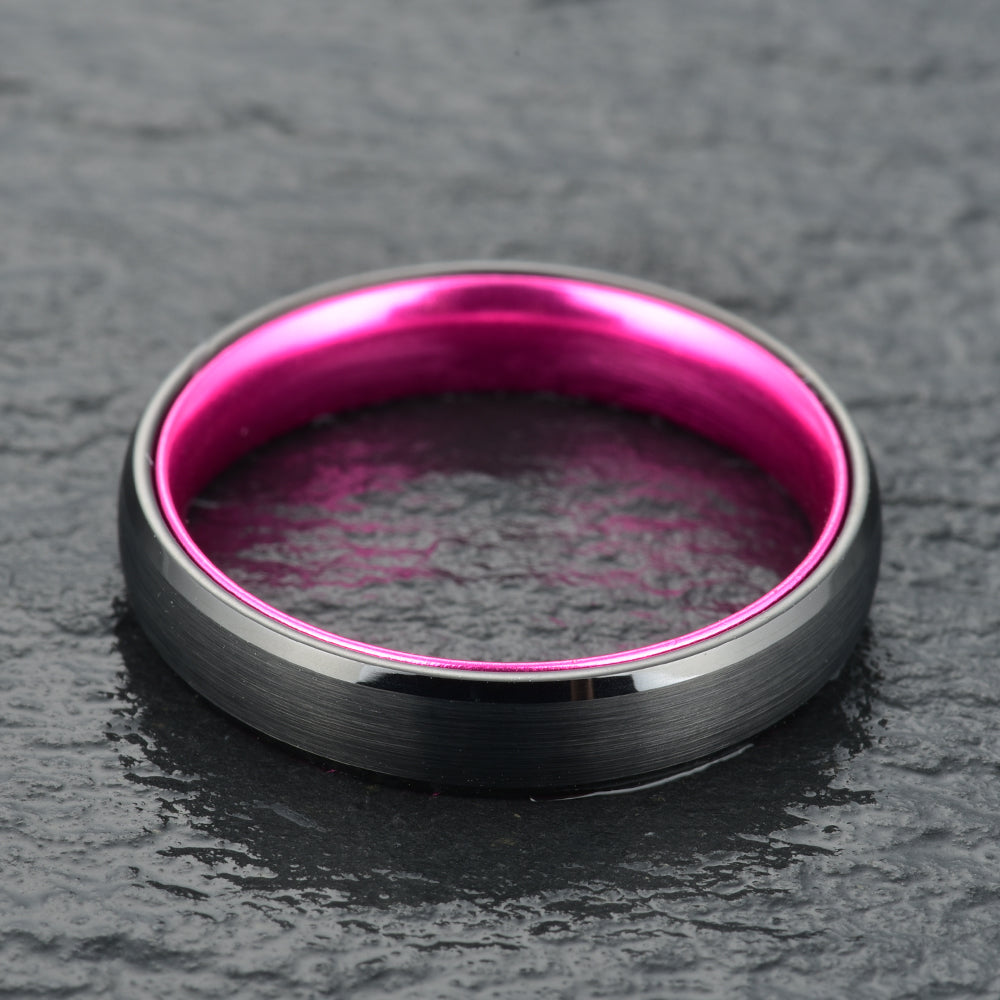 Pristine Passion Fuchsia Interior Tungsten Men's Wedding Band 6MM - PRISTINE RINGS