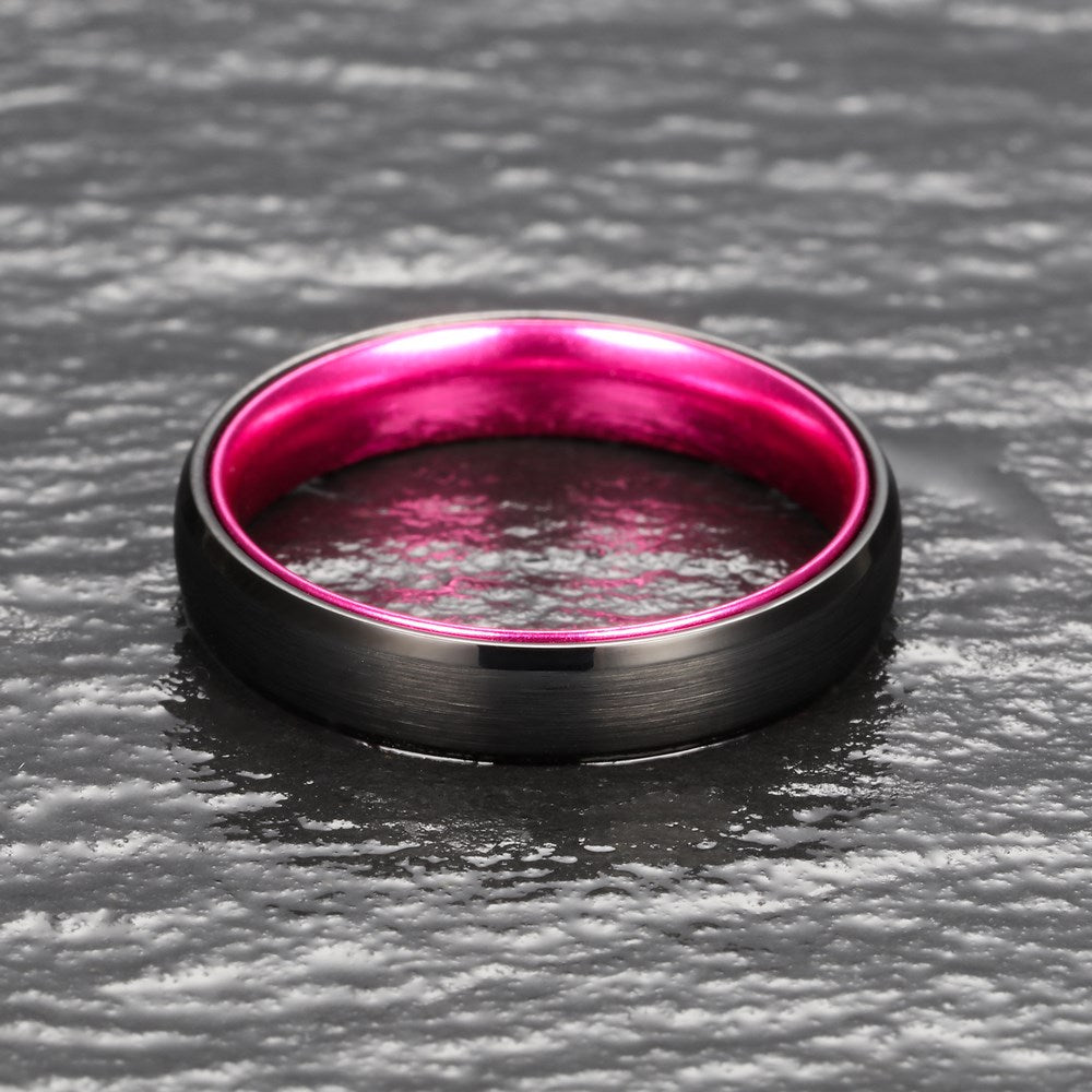 Pristine Passion Fuchsia Interior Tungsten Men's Wedding Band 6MM - PRISTINE RINGS