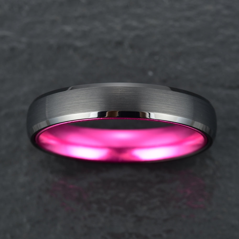 Pristine Passion Fuchsia Interior Tungsten Men's Wedding Band 6MM - PRISTINE RINGS