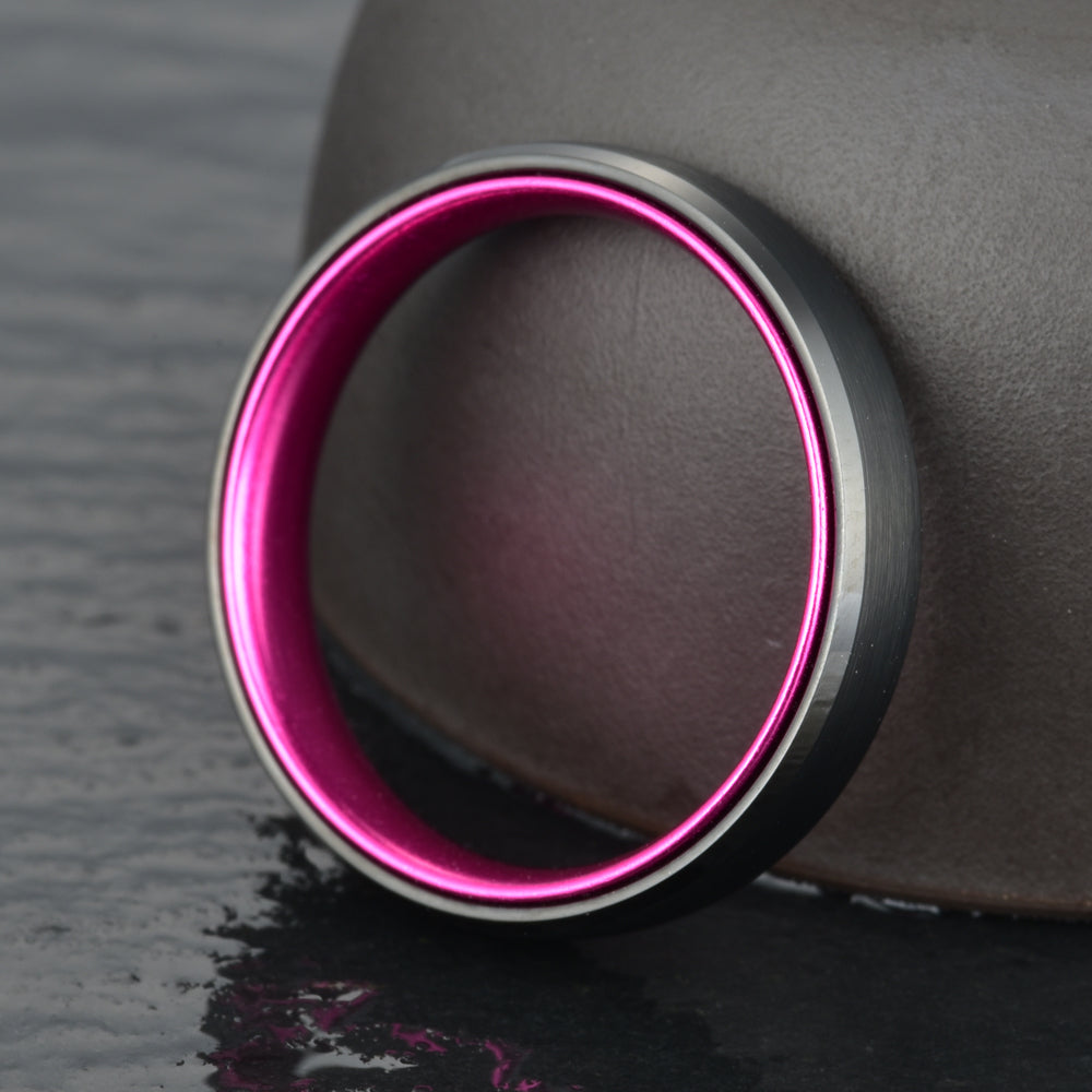 Pristine Passion Fuchsia Interior Tungsten Men's Wedding Band 6MM - PRISTINE RINGS