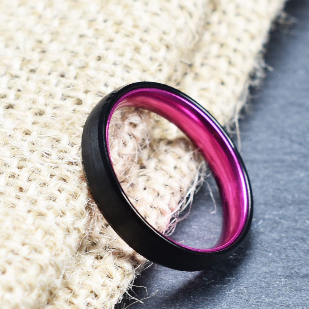 Pristine Passion Fuchsia Interior Tungsten Men's Wedding Band 6MM - PRISTINE RINGS