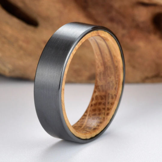 Zirconium Whiskey Barrel Men's Wedding Band 6MM - PRISTINE RINGS