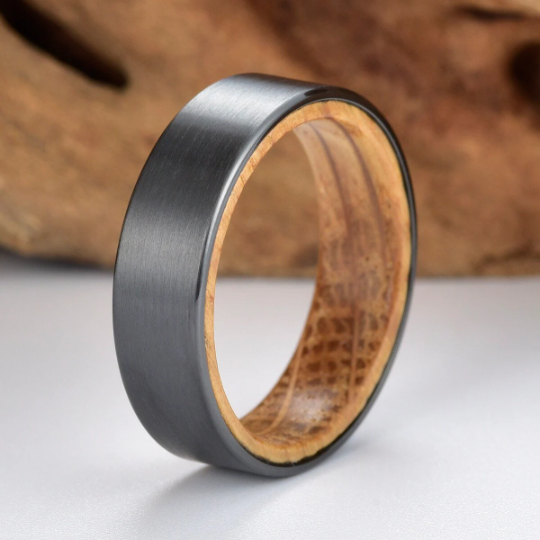 Zirconium Whiskey Barrel Men's Wedding Band 6MM