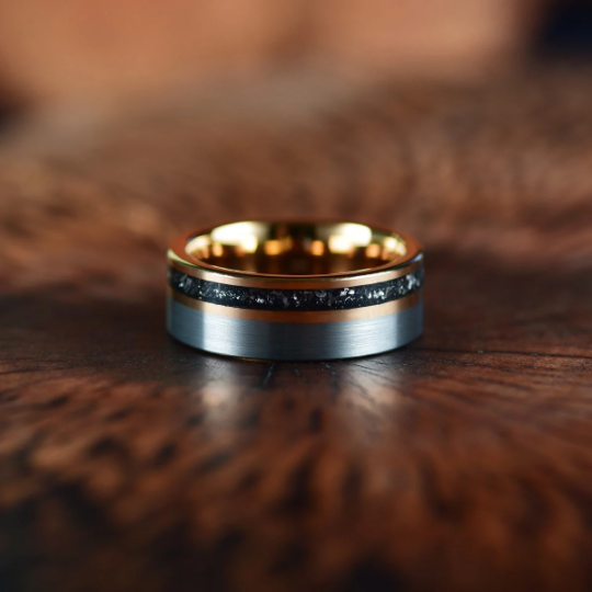 Two Tone Rose Tungsten Meteorite Men's Wedding Band 8MM