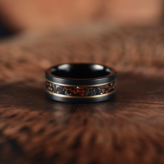 Dinosaur Bone and Meteorite Tungsten Men's Wedding Band 8MM - PRISTINE RINGS