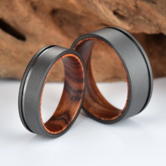 Titanium Iron Wood Men's Wedding Band 6MM