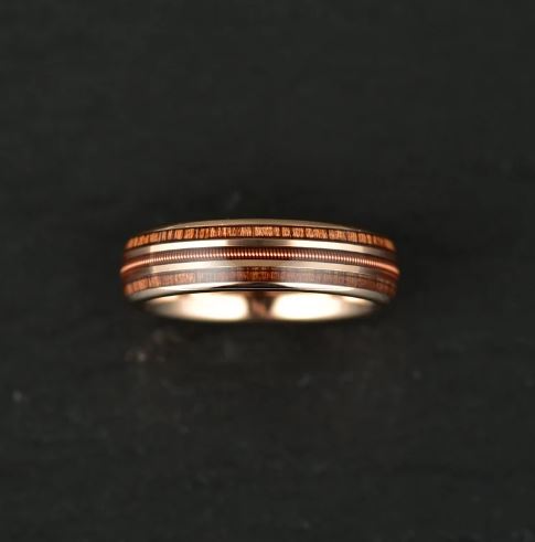 Koa Wood Rose Tungsten Guitar String Women's Wedding Band 4MM - PRISTINE RINGS