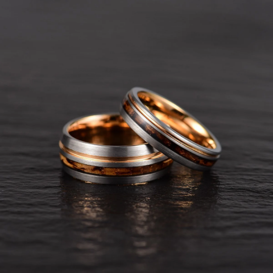 Whiskey Barrel Brushed Tungsten Women's Wedding Band 4MM - PRISTINE RINGS