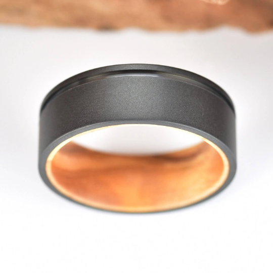 Olive Wood Black Titanium Women's Wedding Band 4MM - PRISTINE RINGS