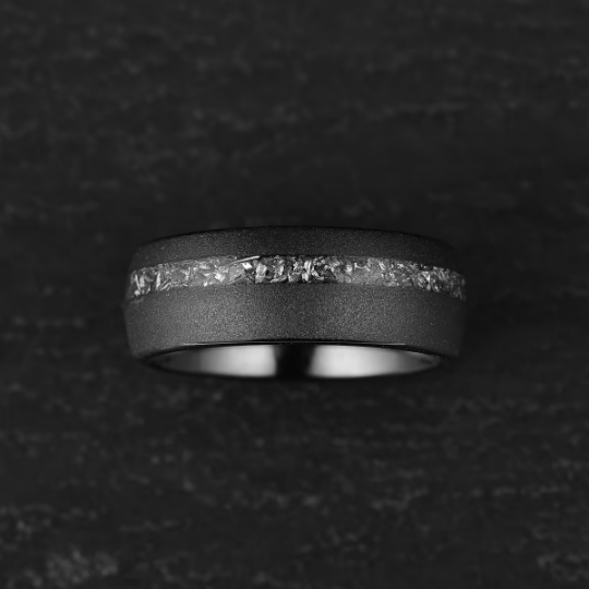 Sandblasted Black Tungsten Crushed Meteorite Men's Wedding Band 8MM - PRISTINE RINGS