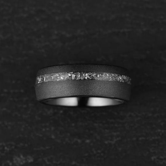 Sandblasted Black Tungsten Crushed Meteorite Men's Wedding Band 8MM