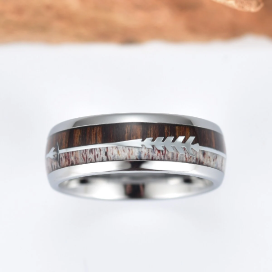 Tungsten Koa Wood Antler Men's Wedding Band 8MM - PRISTINE RINGS