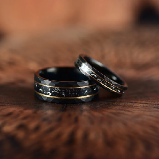 Black Hammered Tungsten Meteorite Women's Wedding Band 4MM - PRISTINE RINGS